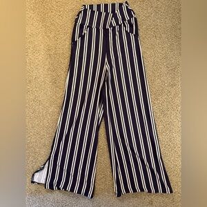 Nautica Navy and White Striped Wide-Leg Pants